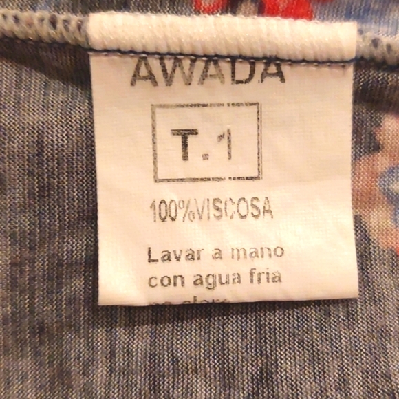 Awada Women's Sustainable 100% Viscose Floral Mini Dress  Blue Red/White Floral - Picture 9 of 10